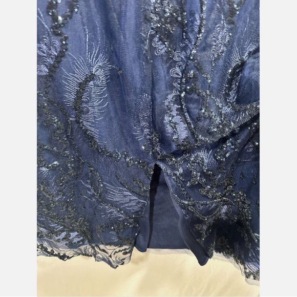 NWT $498 Mac Duggal [ PLUS 18W ] Embellished Peplum‎ Midi Sheath Dress Blue - Picture 14 of 15